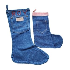 Christmas stockings ROY wrangler jeans handmade adult & child set